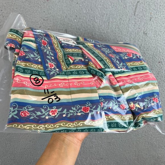 Vintage Talbots 100% Silk Button Up Dress Pink Blue Striped Floral size 8 - Picture 13 of 13